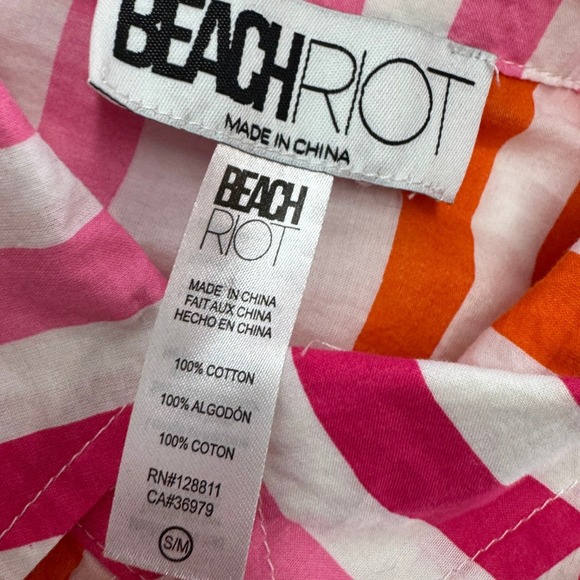 BEACH RIOT Shirt Womens Small Medium Pink Orange Alexa‎ Stripe Button Down Swim - Picture 7 of 12